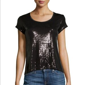 Max studio Sequin Short-Sleeve Top in Black, Sz S